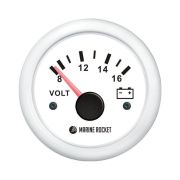 Вольтметр аналоговый 8-16 В, белый циферблат, белый ободок, д. 52 мм, Marine Rocket