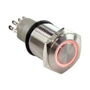 Кнопка без фиксации 12 В 3А, OFF-(ON) 5P, D16 красная подсветка