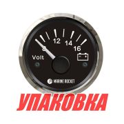 Вольтметр аналоговый 8-16 В, черный циферблат, нержавеющий ободок, д. 52 мм, Marine Rocket (упаковка из 40 шт.)