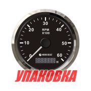 Тахометр 0-6000 об/мин со счетчиком моточасов делитель 1-10, черный циферблат, нержавеющий ободок, Marine Rocket (упаковка из 30 шт.)