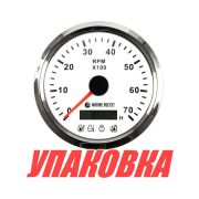 Тахометр 0-7000 об/мин с аварийной сигнализацией делитель 1-10, белый циферблат, нержавеющий ободок, Marine Rocket (упаковка из 30 шт.)