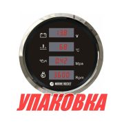 Прибор многофункциональный 4 в 1 (тахометр, вольтметр, давление, температура), черный циферблат, нержавеющий ободок, д. 110 мм, Marine Rocket (упаковка из 8 шт.)