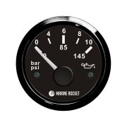 Указатель давления масла 0-10 бар, черный циферблат, черный ободок, д. 52 мм, Marine Rocket