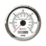 GPS-спидометр аналоговый 0-60 узлов, белый циферблат, нержавеющий ободок, выносная антенна, д. 85 мм, Marine Rocket