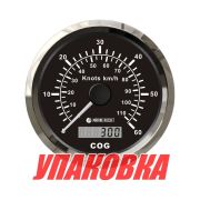 GPS-спидометр аналоговый 0-60 узлов, черный циферблат, нержавеющий ободок, выносная антенна, д. 85 мм, Marine Rocket (упаковка из 8 шт.)
