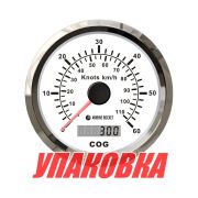 GPS-спидометр аналоговый 0-60 узлов, белый циферблат, нержавеющий ободок, выносная антенна, д. 85 мм, Marine Rocket (упаковка из 8 шт.)
