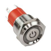 Кнопка с фиксацией, подсветка белая, 12 В, д. 19мм