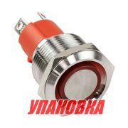 Кнопка без фиксации, подсветка красная, 12 В, д. 19мм (упаковка из 10 шт.)
