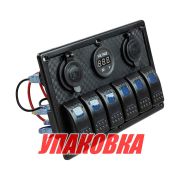 Панель бортового питания 6 переключателей, USB зарядка, разъем прикуривателя, вольтметр (упаковка из 2 шт.)